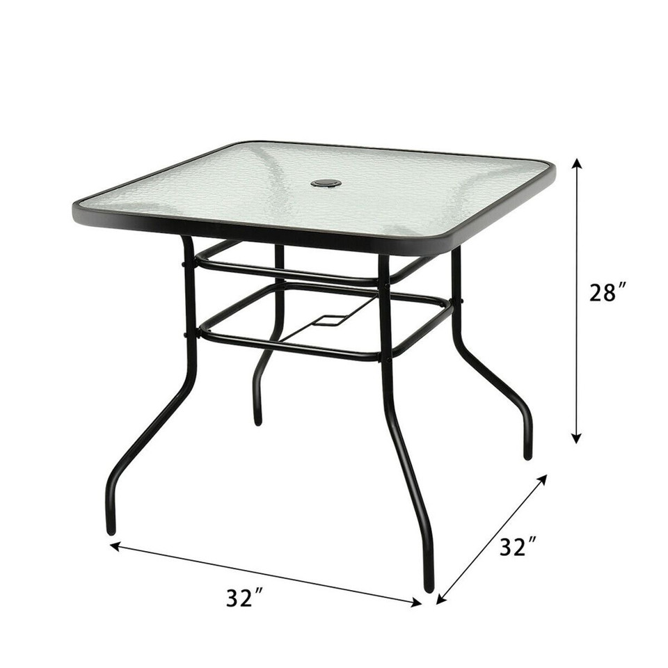 Square 32'' Steel Frame Tempered Glass Top Patio Table product image