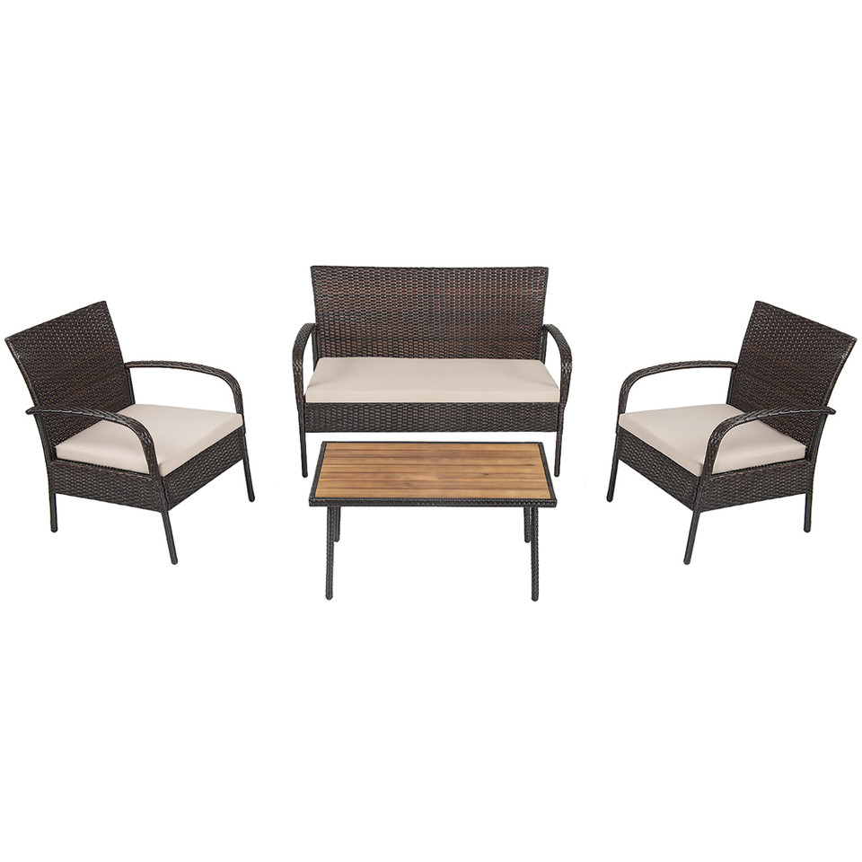 4-Piece Beige Cushioned Rattan Patio Set product image