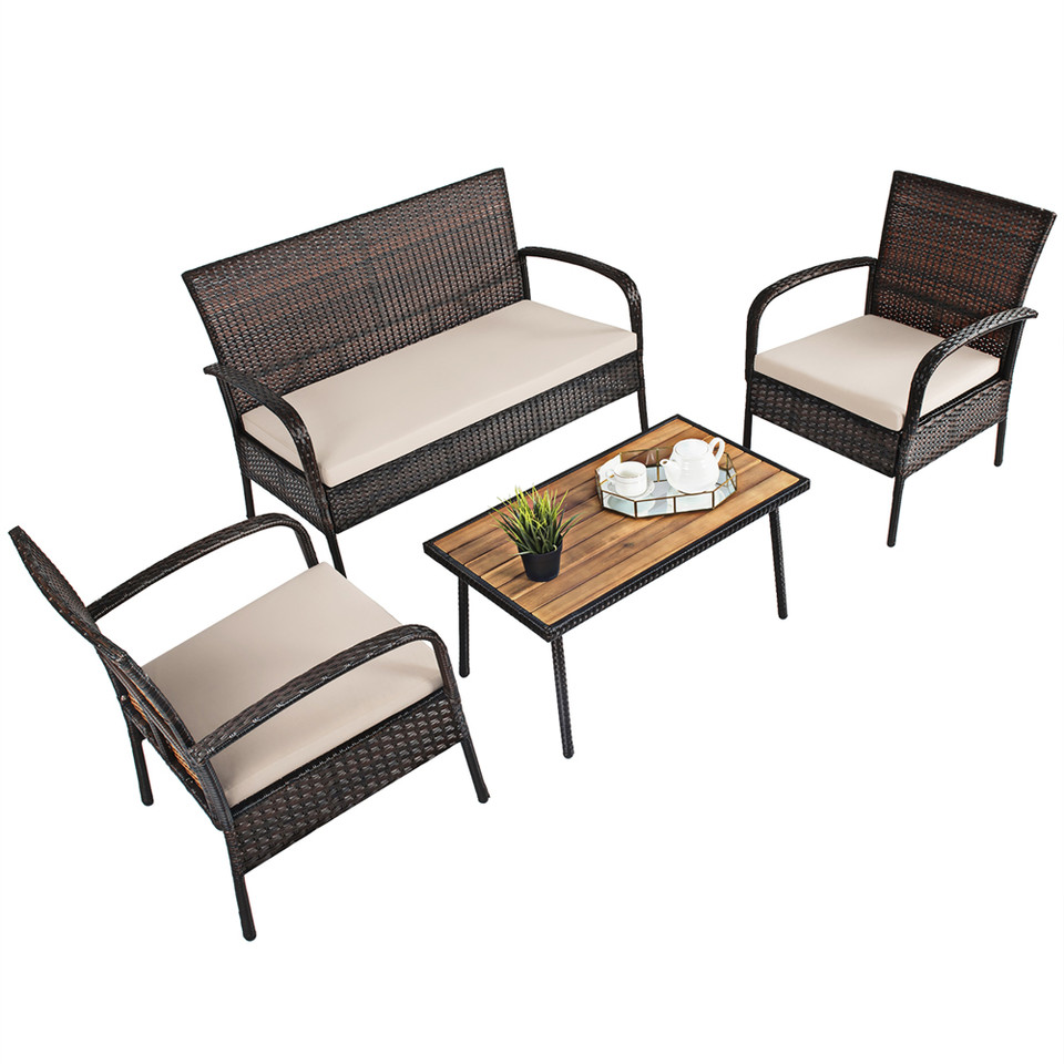 4-Piece Beige Cushioned Rattan Patio Set product image