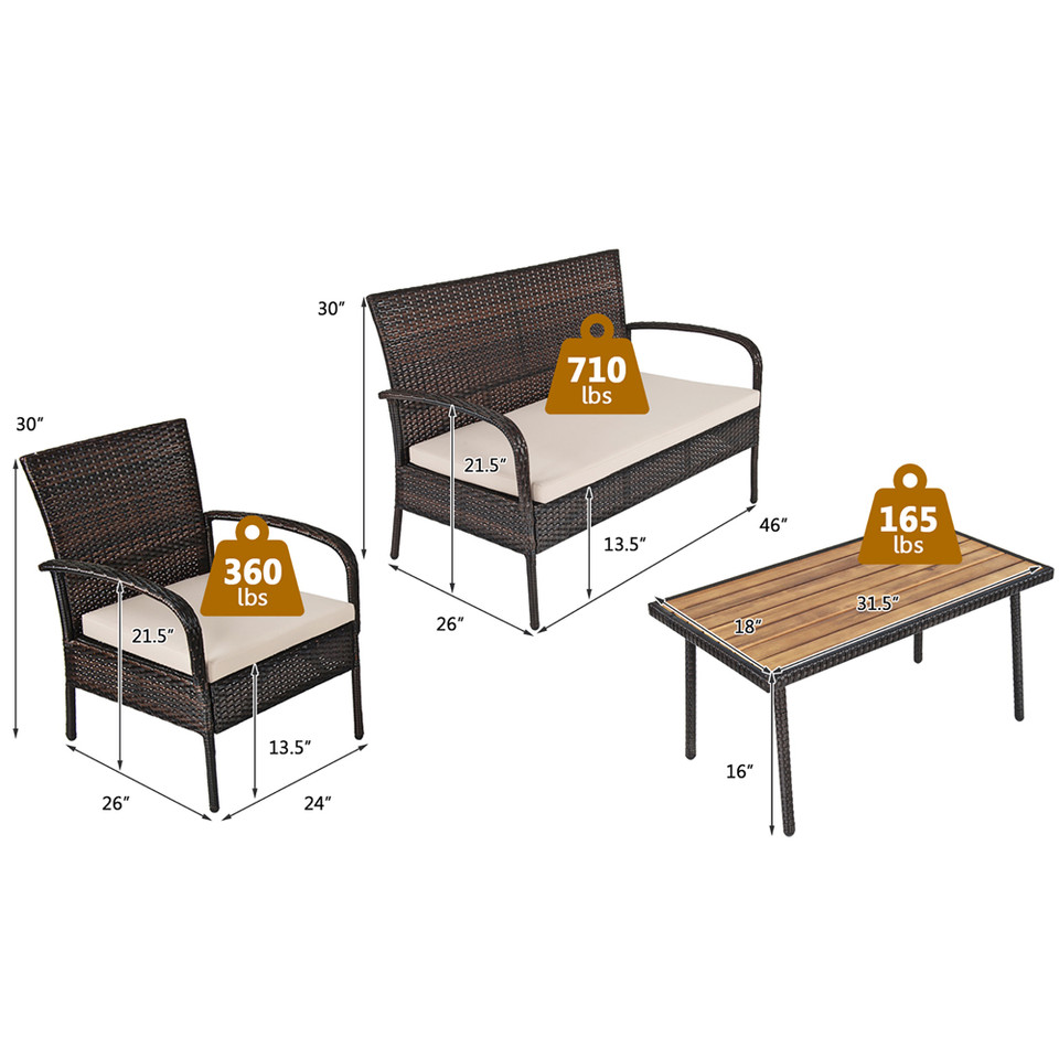 4-Piece Beige Cushioned Rattan Patio Set product image