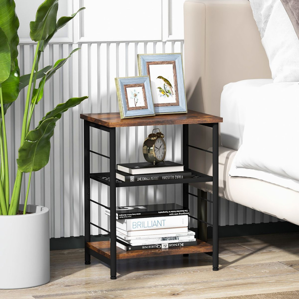 3-Tier Industrial Side Table with Adjustable Mesh Shelf (Set of 2) product image