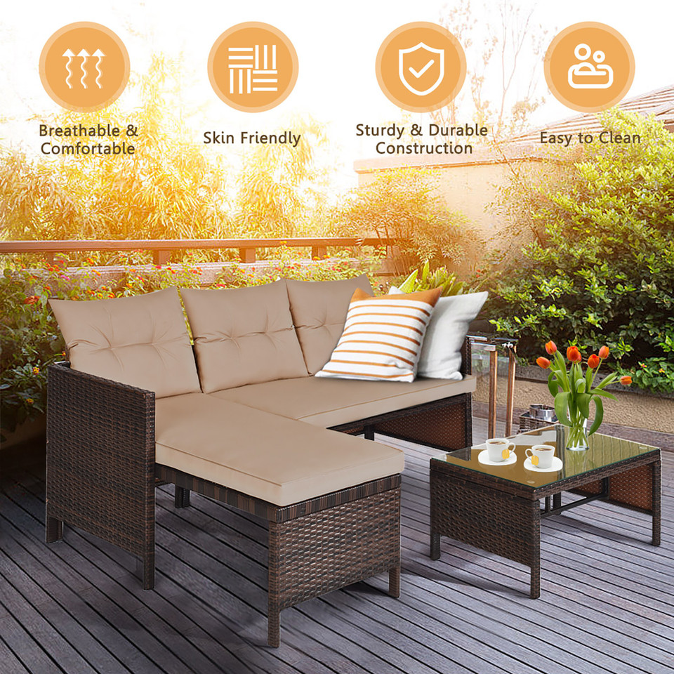 Rattan Wicker Outdoor 3-Piece Patio Sectional product image