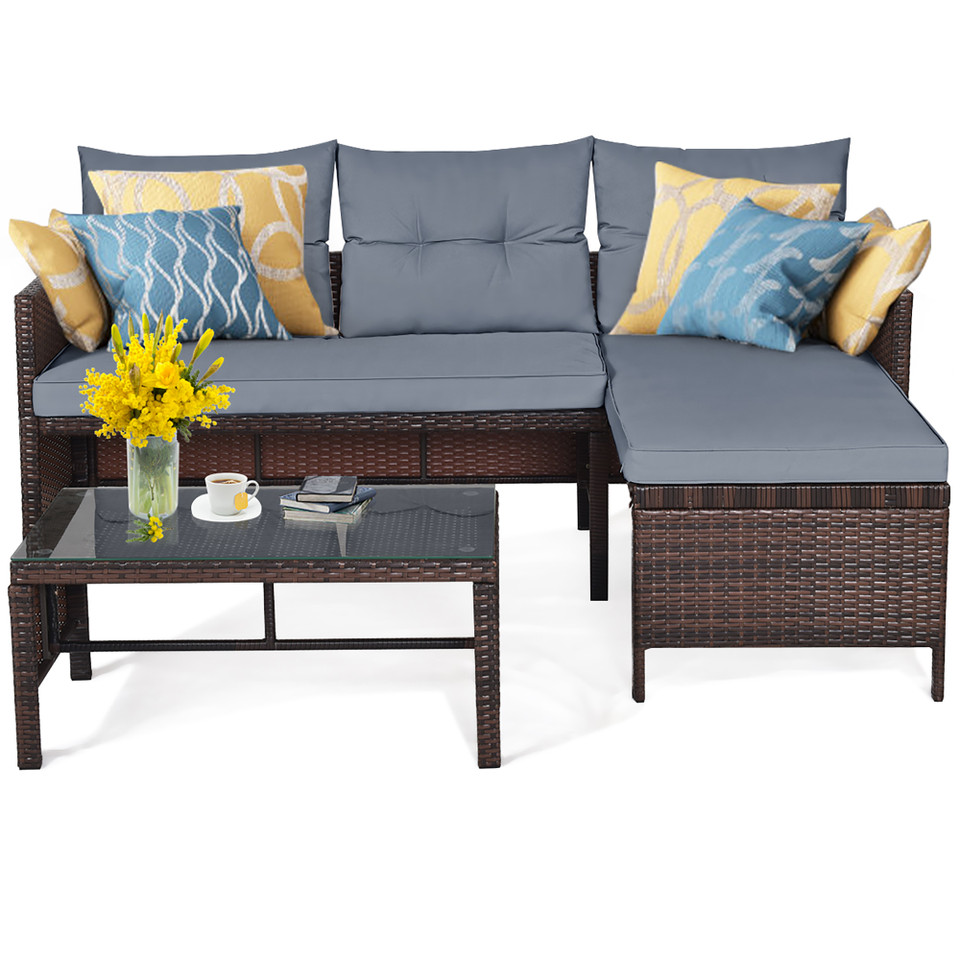 Rattan Wicker Outdoor 3-Piece Patio Sectional product image