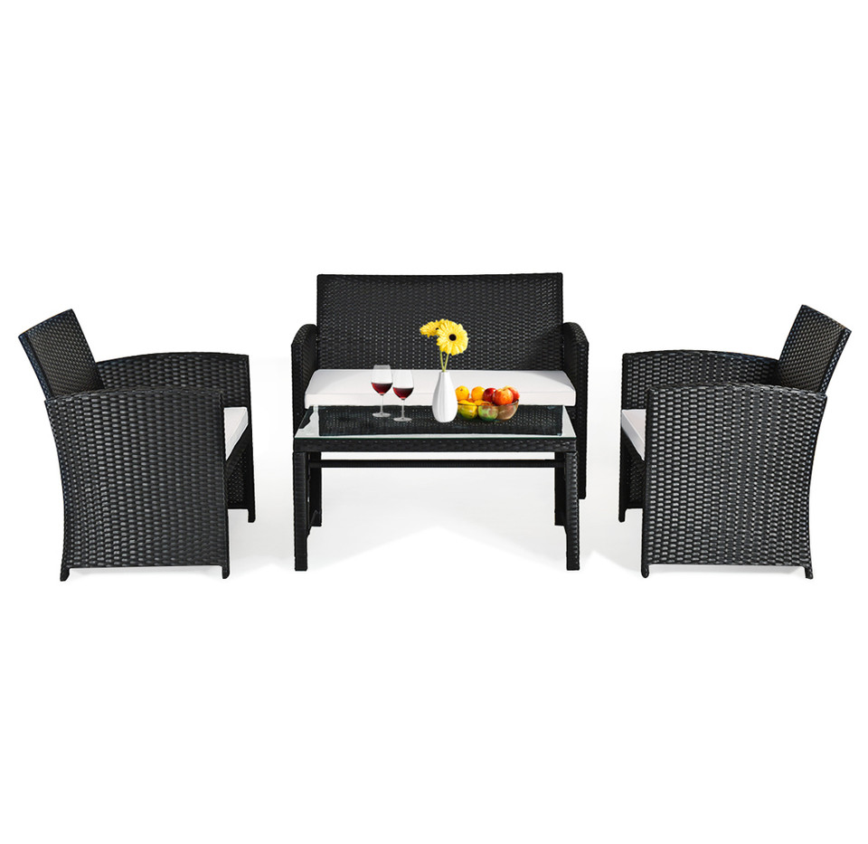 Rattan 4-Piece Loveseat & Chairs Patio Set product image
