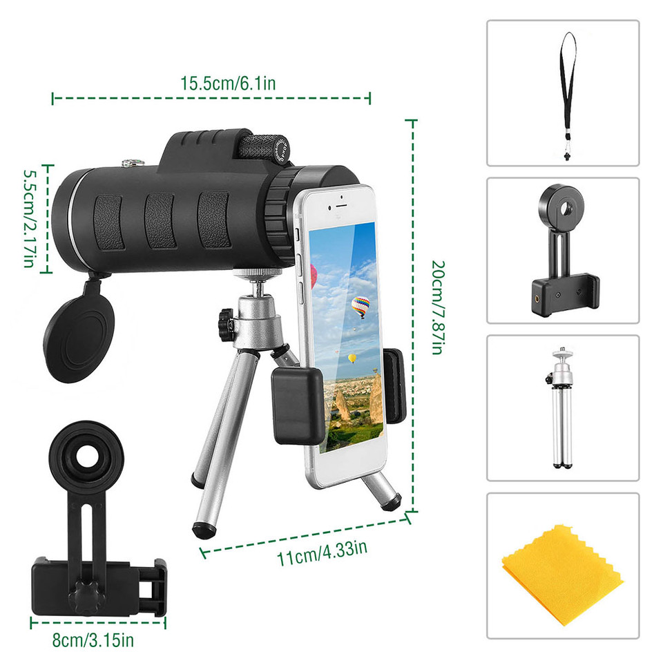 40x40 HD Optical Monocular Telescope with Phone Mount product image