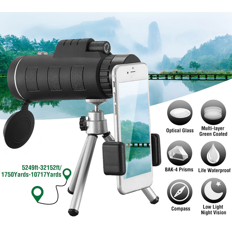 40x40 HD Optical Monocular Telescope with Phone Mount product image