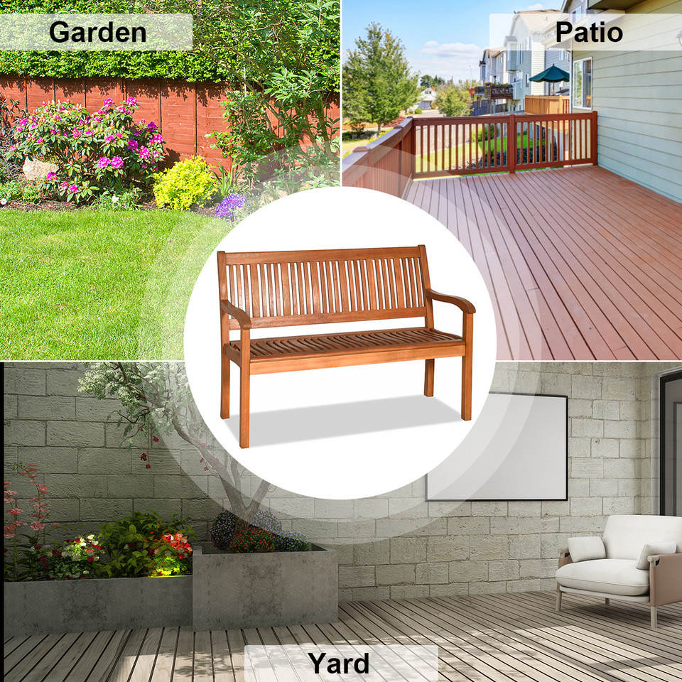 50-Inch 2-Person Solid Wood Garden Bench with Curved Backrest and Wide Armrest product image