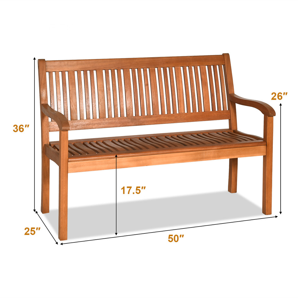 50-Inch 2-Person Solid Wood Garden Bench with Curved Backrest and Wide Armrest product image