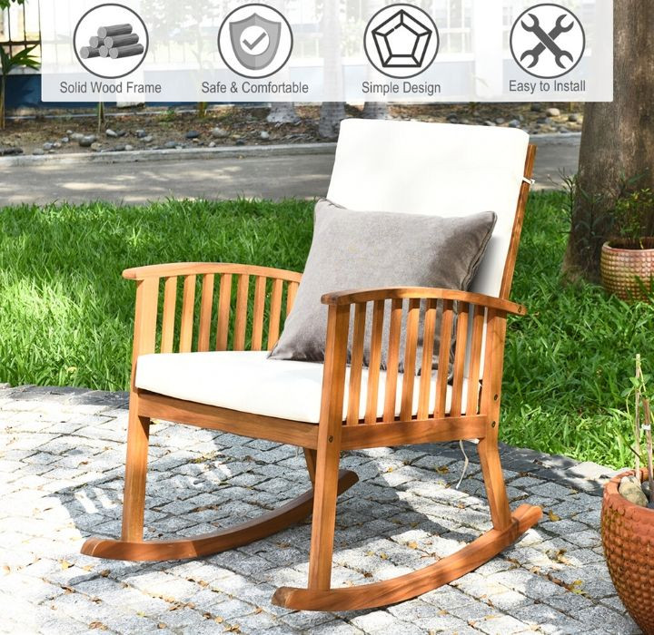 Acacia Wood Rocking Patio Chair with Cushions (Set of 2) product image