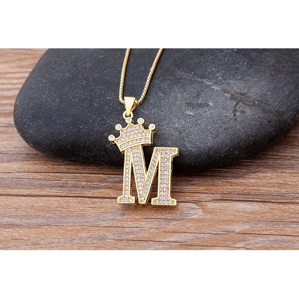 A-Z Alphabet Initial Crown Pendant Necklace product image
