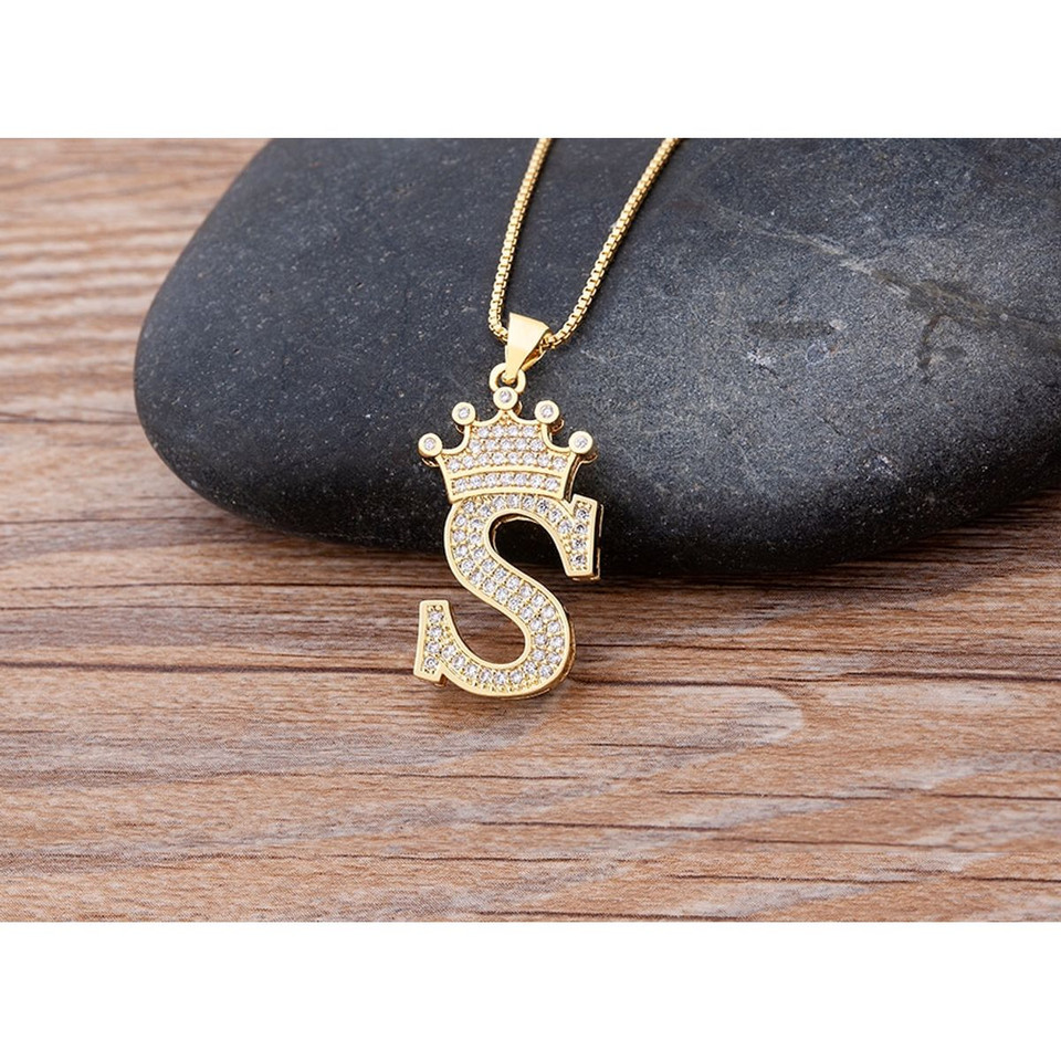 A-Z Alphabet Initial Crown Pendant Necklace product image