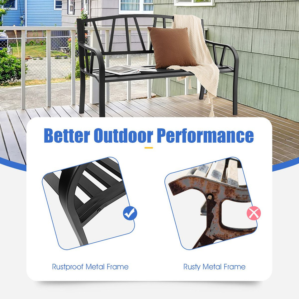 50-Inch Outdoor Patio Garden Bench Metal Frame with Ergonomic Armrest product image