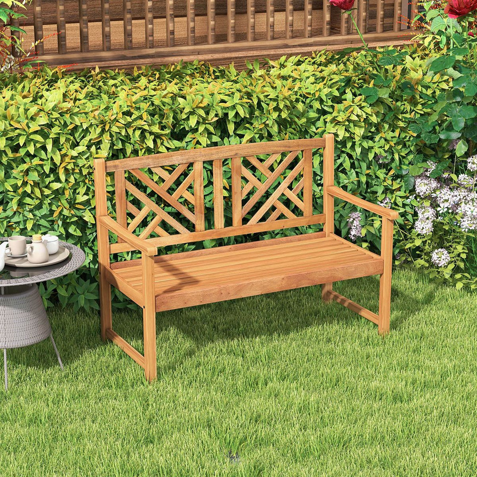 2-Person Acacia Wood Outdoor Slatted Bench product image