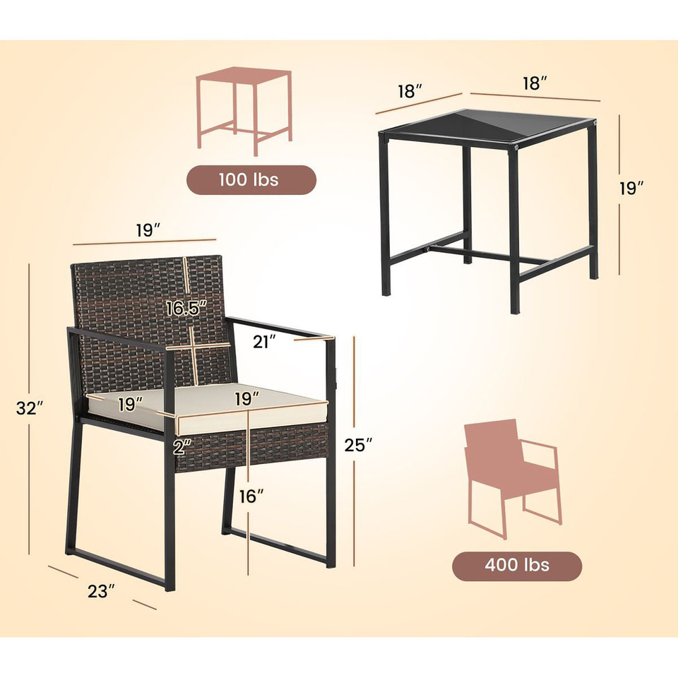 3-Piece Modern Heavy-Duty Patio Furniture Set with Coffee Table product image