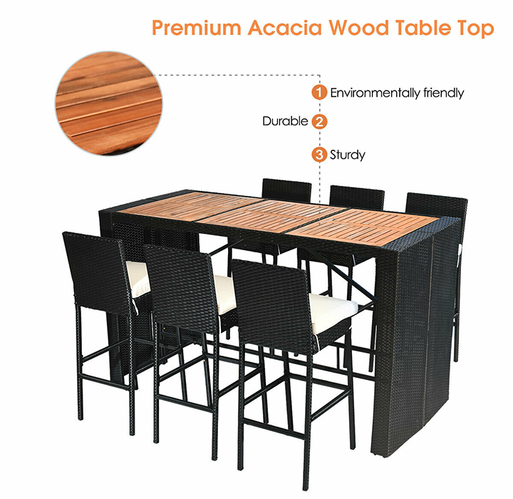 Rattan and Wood 7-Piece Bar Height Patio Dining Set product image