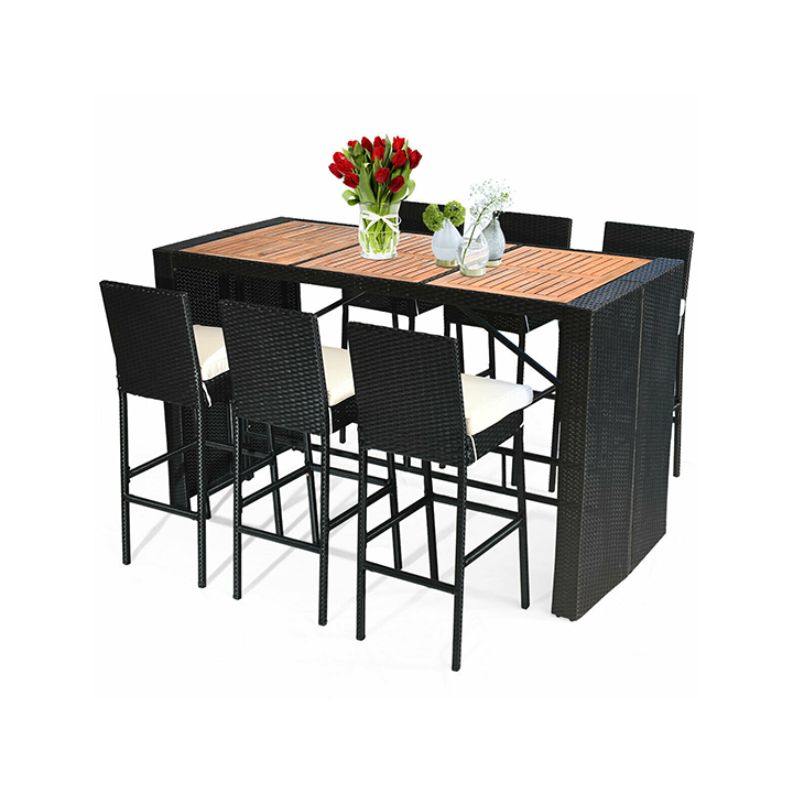 Rattan and Wood 7-Piece Bar Height Patio Dining Set product image
