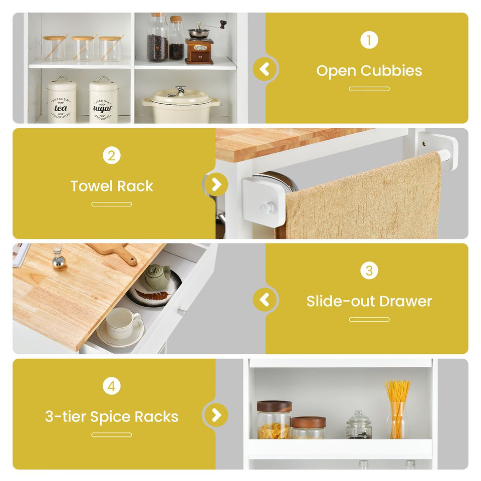 Kitchen Island Trolley Cart on Wheels with Storage, Open Shelves, and Drawer product image