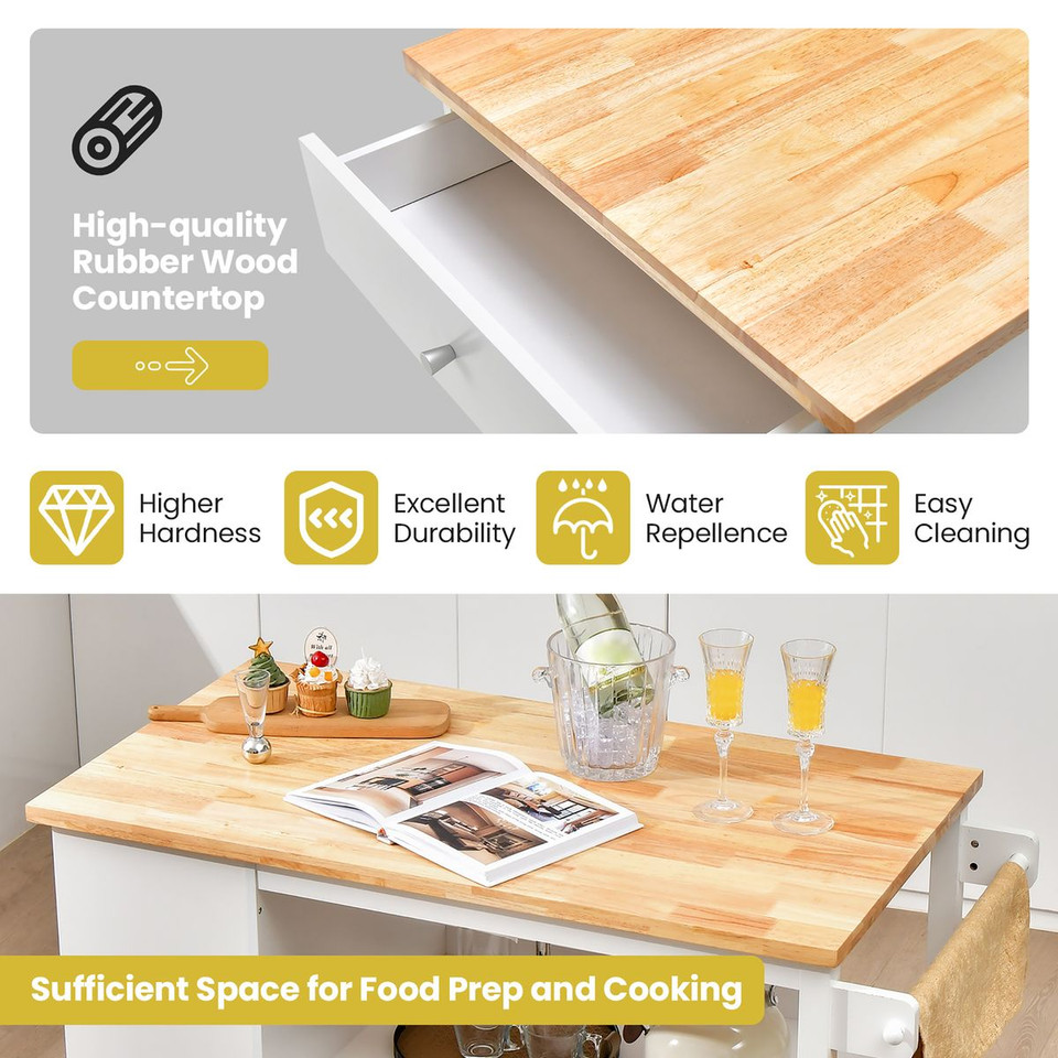 Kitchen Island Trolley Cart on Wheels with Storage, Open Shelves, and Drawer product image