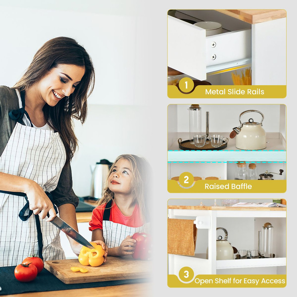 Kitchen Island Trolley Cart on Wheels with Storage, Open Shelves, and Drawer product image
