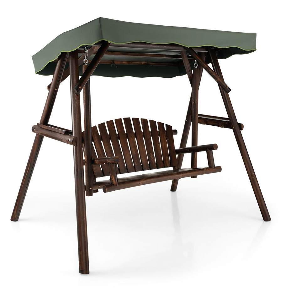 2-Person Outdoor Wooden Porch Swing with Adjustable Canopy product image