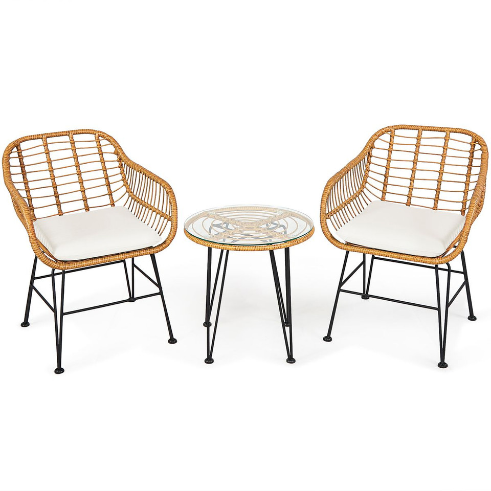 3-Piece Patio Rattan Bistro Set with Cushions product image