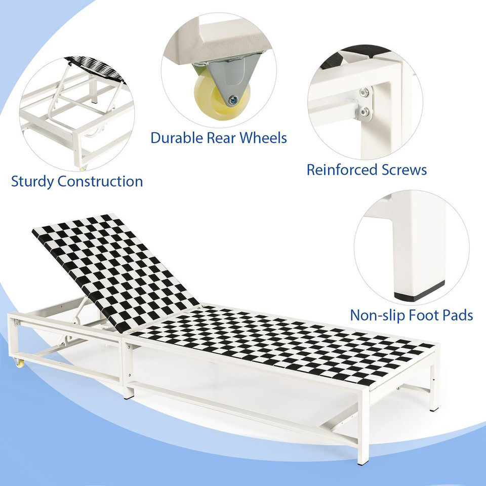 Outdoor Adjustable Patio Chaise Lounge Chair with Wheels & Sturdy Metal Frame product image