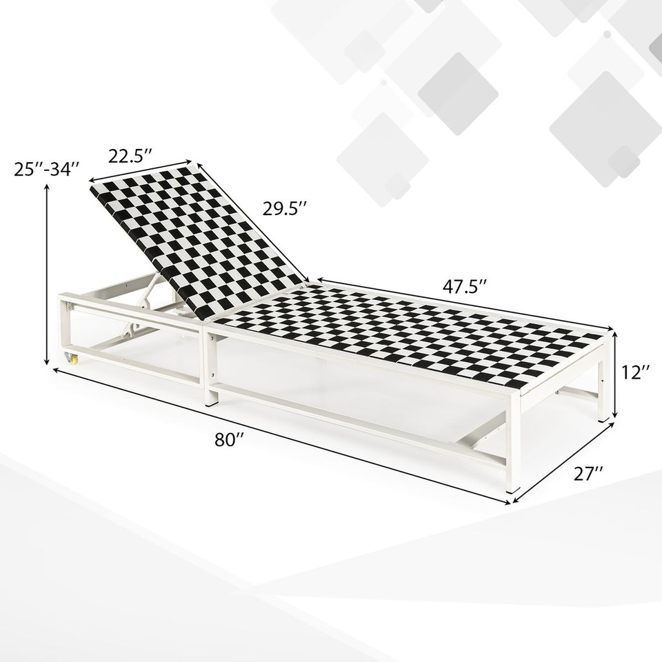 Outdoor Adjustable Patio Chaise Lounge Chair with Wheels & Sturdy Metal Frame product image