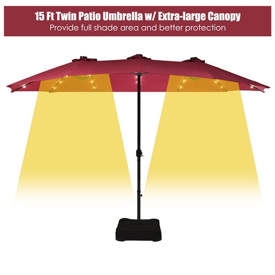 15-Foot Solar LED Double Patio Umbrella with Crank product image