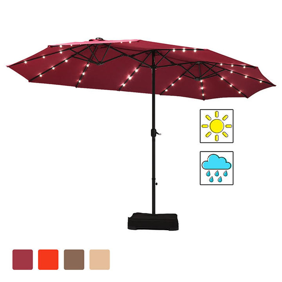 15-Foot Solar LED Double Patio Umbrella with Crank product image