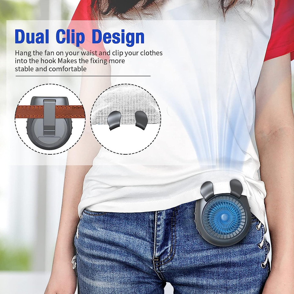 2-in-1 Portable Waist/Neck Clip Fan, 5,000mAh Rechargeable product image