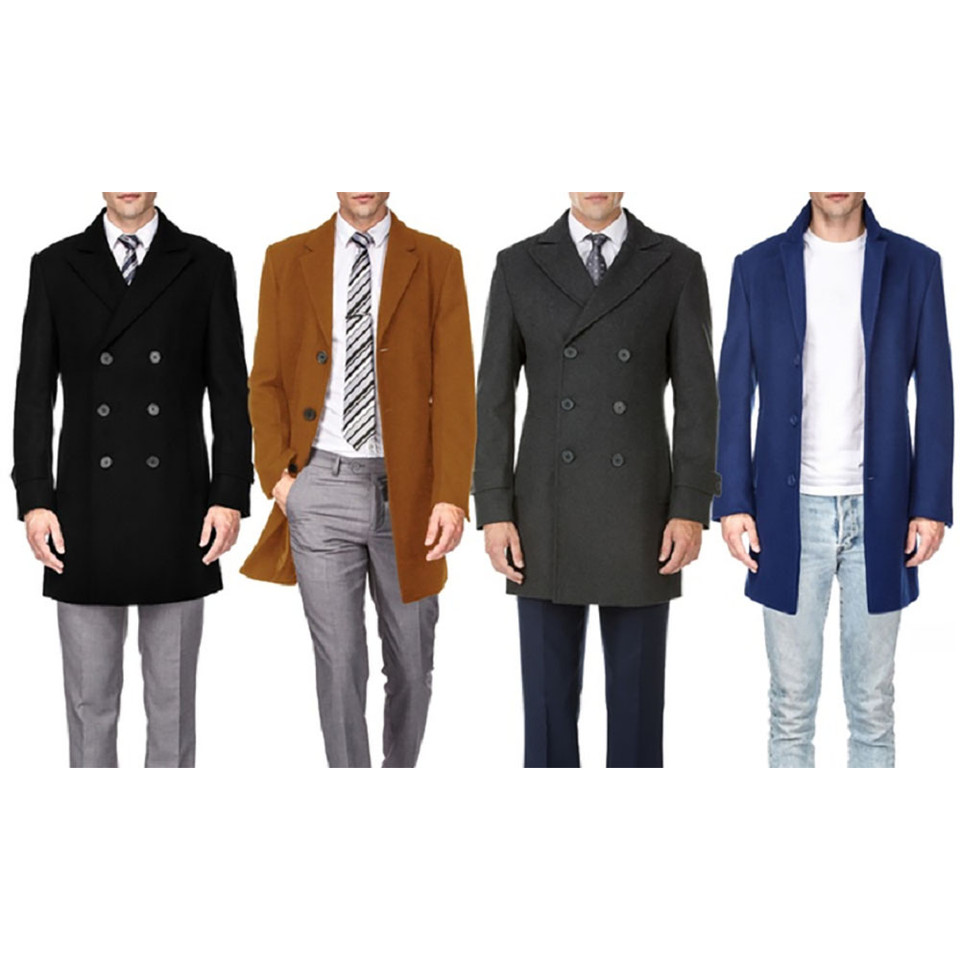 Men's Double- or Single-Breasted Peacoat Wool Blend Dress Jacket product image