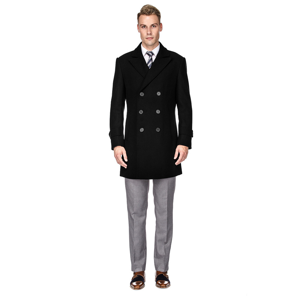 Men's Double- or Single-Breasted Peacoat Wool Blend Dress Jacket product image