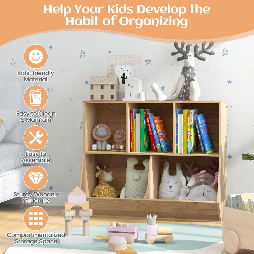 Kids' 5-Cube Wooden Toy Storage Organizer with Anti-Tipping Kits product image