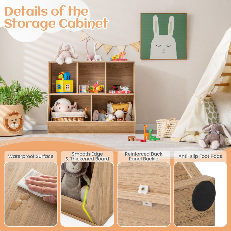 Kids' 5-Cube Wooden Toy Storage Organizer with Anti-Tipping Kits product image