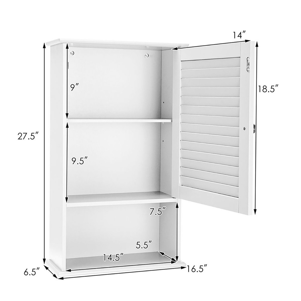 Bathroom Wall-Mounted Storage Cabinet with Single Door & Height-Adjustable Shelf product image