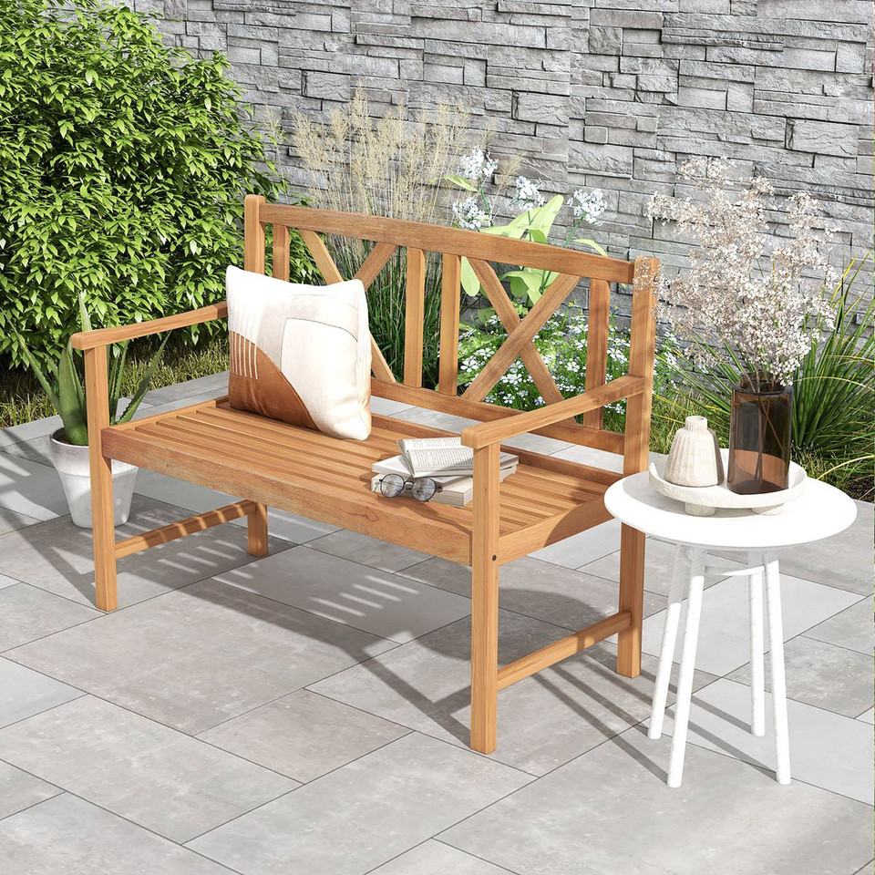 2-Person Wood Outdoor Bench with Cozy Armrest & Backrest product image