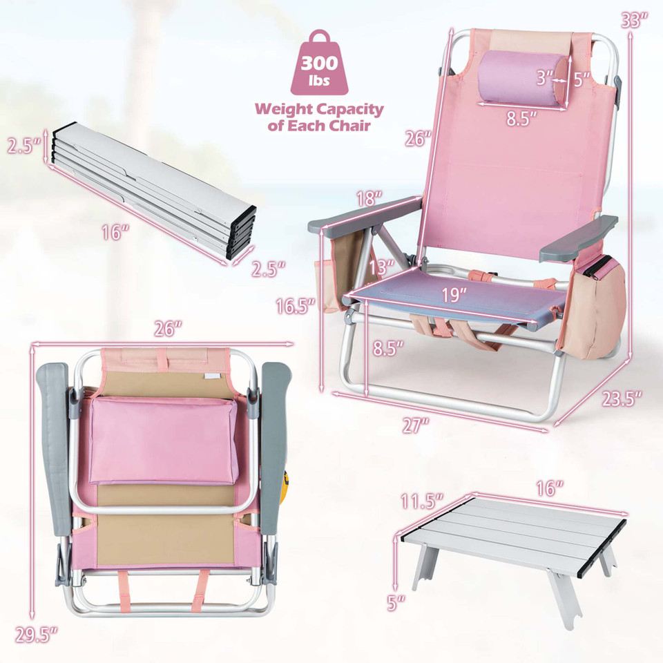 Adjustable Folding Backpack Beach Chairs and Table Set  product image