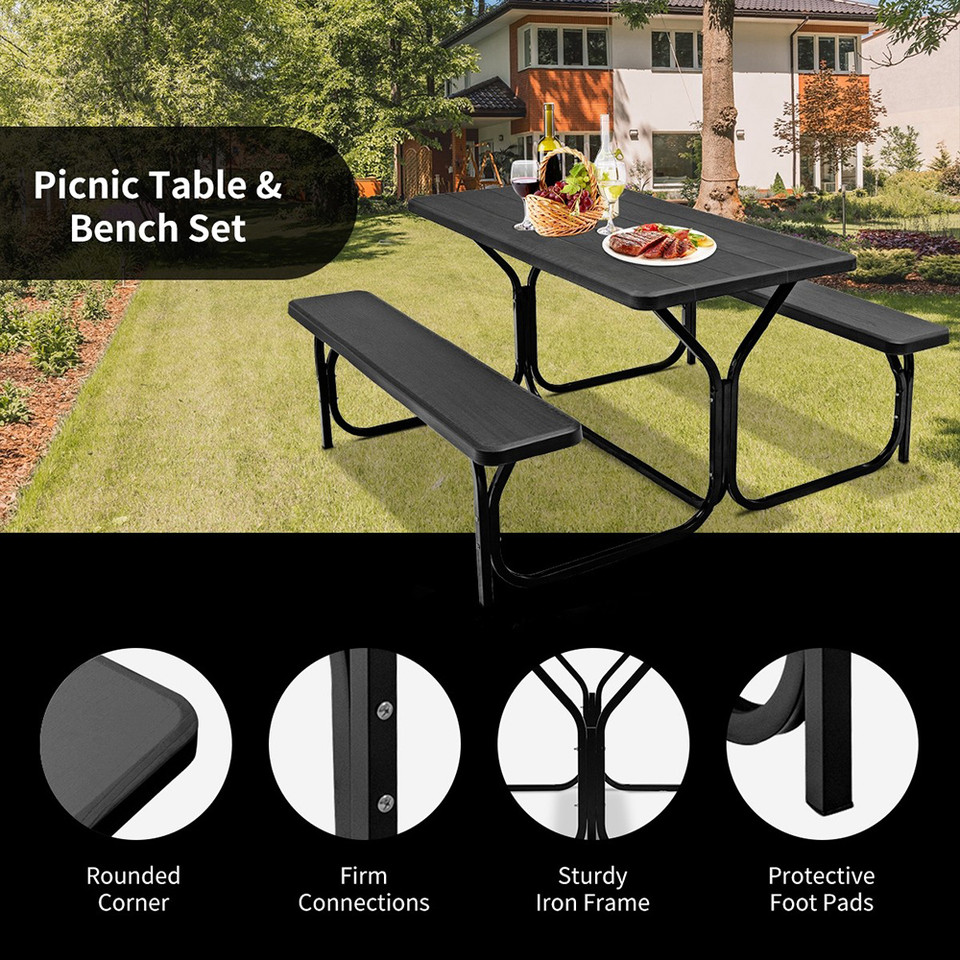 All-Weather Outdoor 54-Inch Picnic Table Bench Set with Metal Base product image