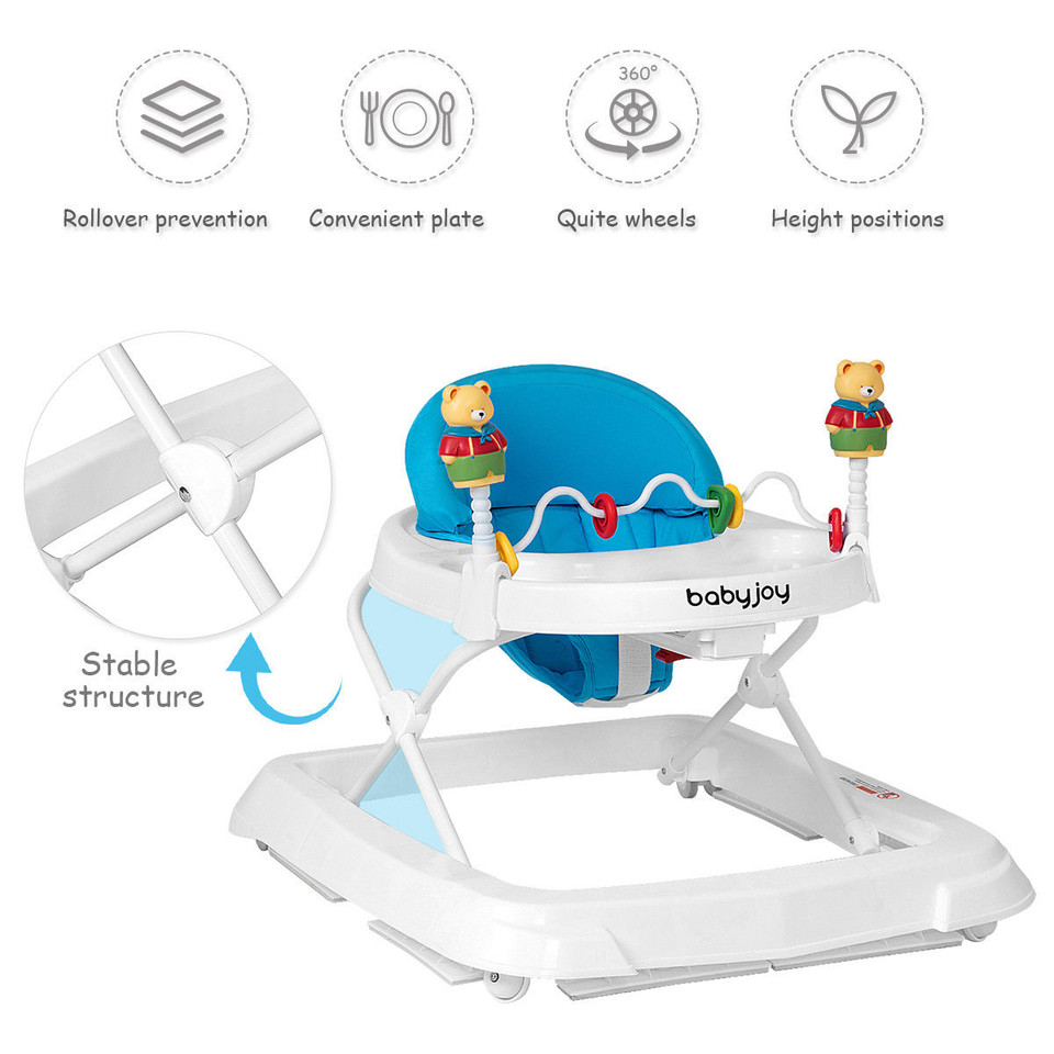 Height-Adjustable Folding Baby Walker with High Back and Padded Seat product image