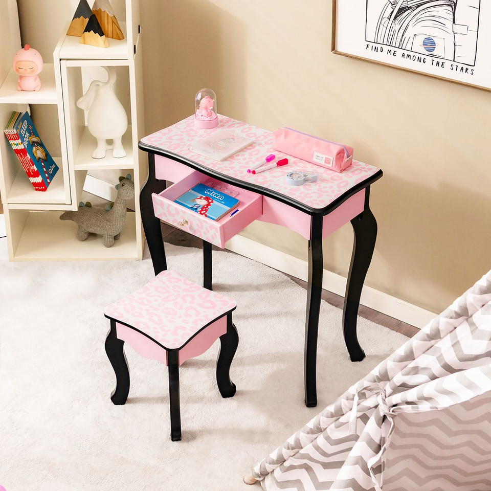 Kids' Vanity Set with Tri-Folding Mirror & Leopard Print product image