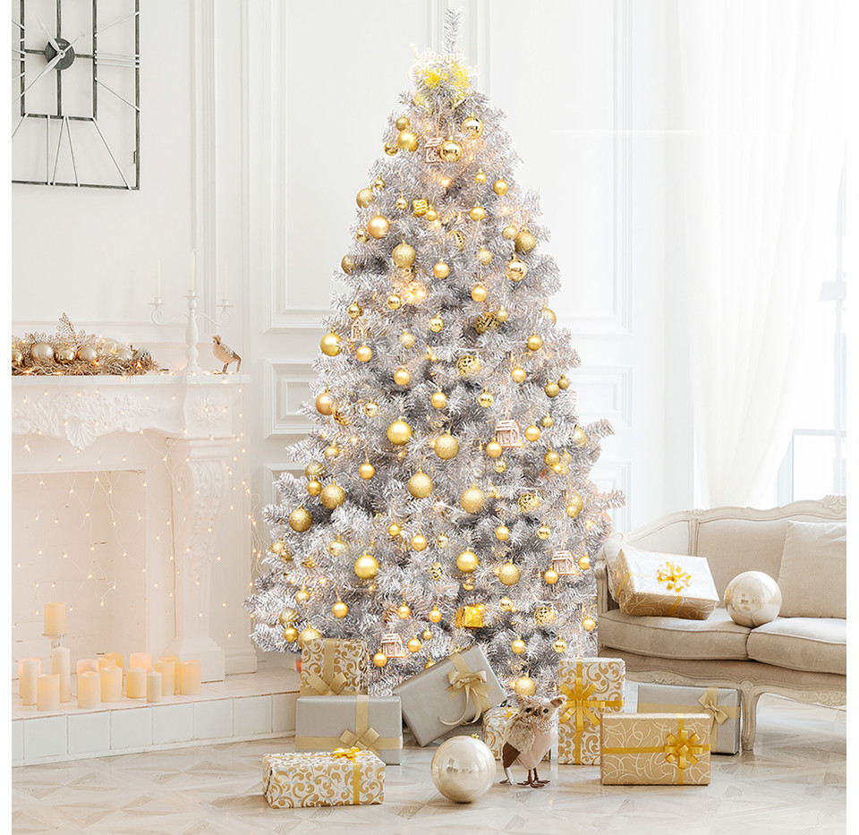Unlit Artificial 7.5Ft Silver Tinsel Christmas Tree product image