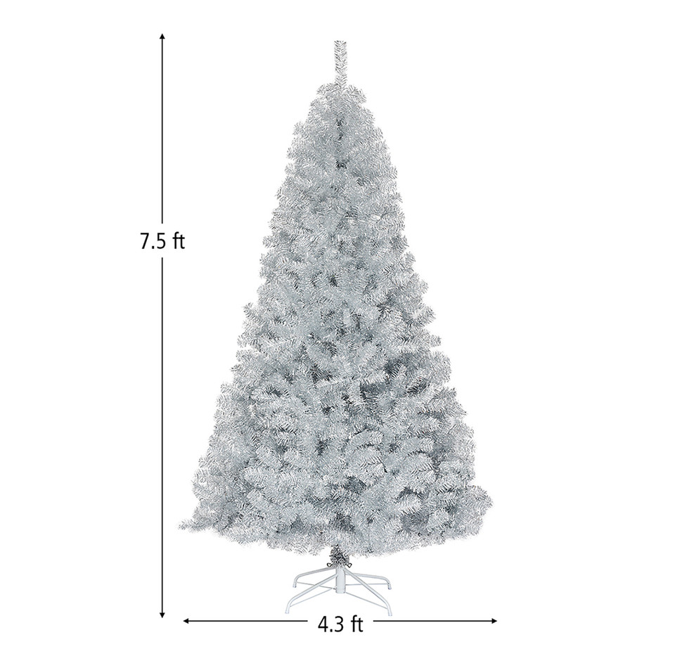 Unlit Artificial 7.5Ft Silver Tinsel Christmas Tree product image