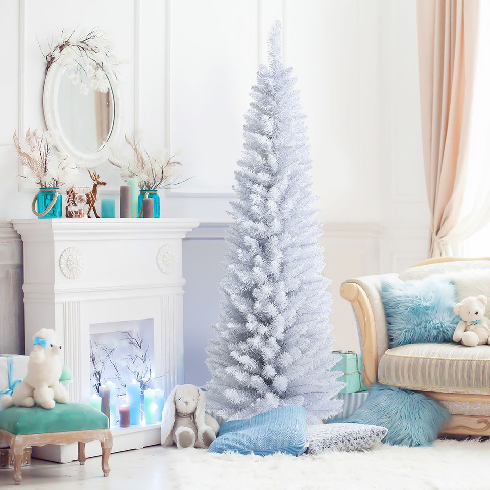 6-Foot Artificial White Christmas Pencil Tree with Folding Metal Stand product image