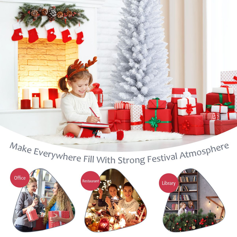 6-Foot Artificial White Christmas Pencil Tree with Folding Metal Stand product image