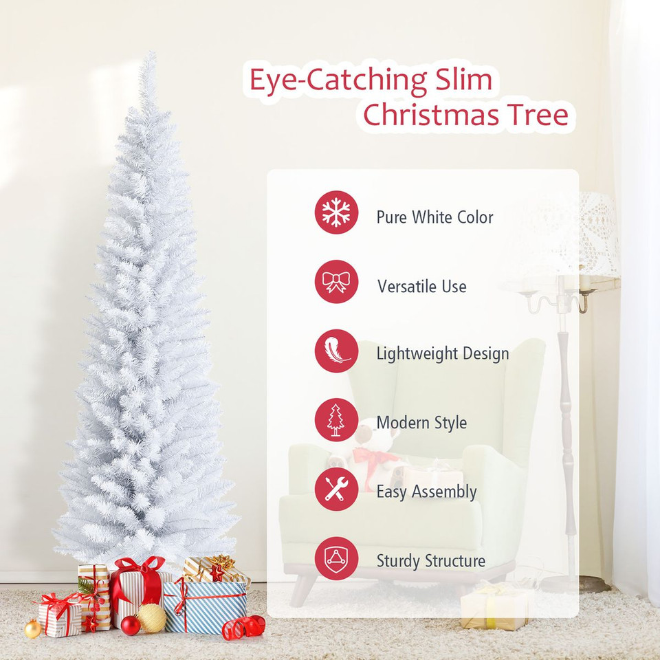6-Foot Artificial White Christmas Pencil Tree with Folding Metal Stand product image