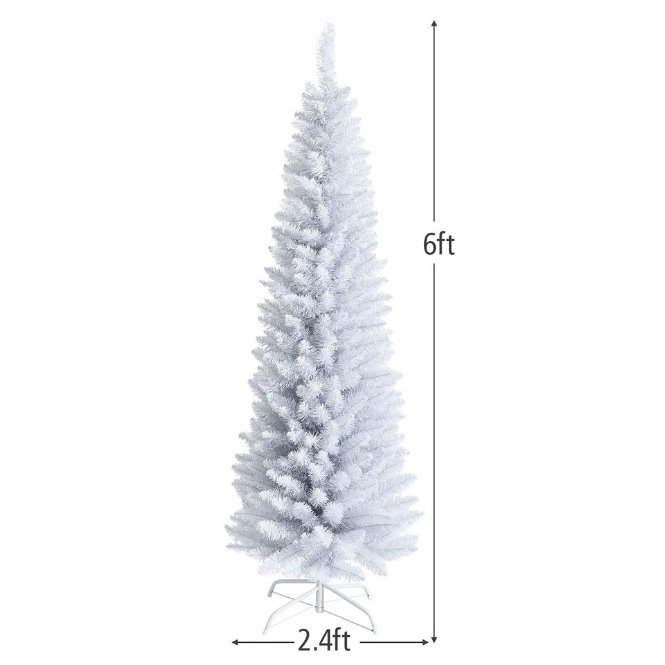 6-Foot Artificial White Christmas Pencil Tree with Folding Metal Stand product image