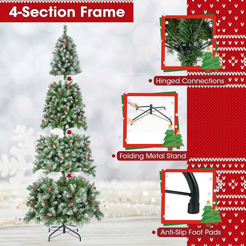 5 to 9-Foot Artificial Pre-Lit Snow-Flocked Christmas Trees with Pine Cones product image