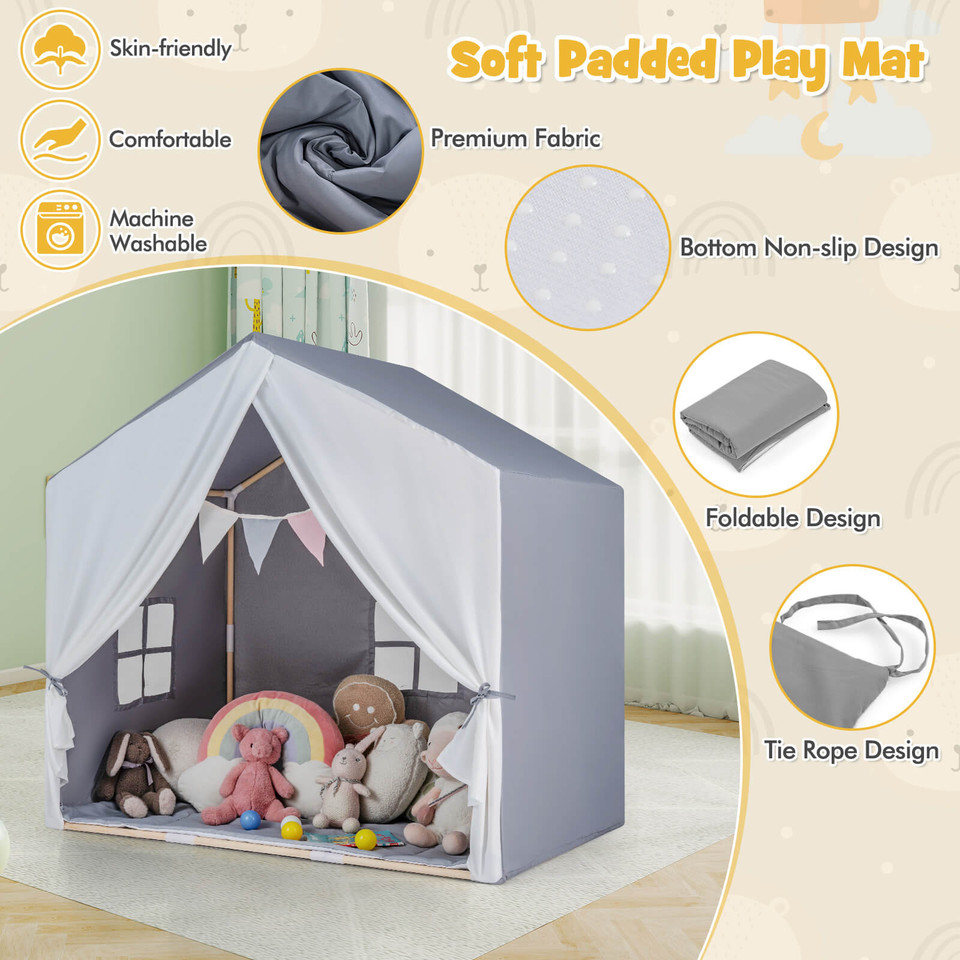 Kids' Play Tent with Washable Cotton Mat & Flag Banner product image