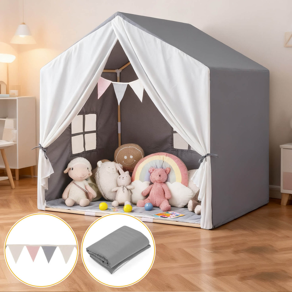 Kids' Play Tent with Washable Cotton Mat & Flag Banner product image