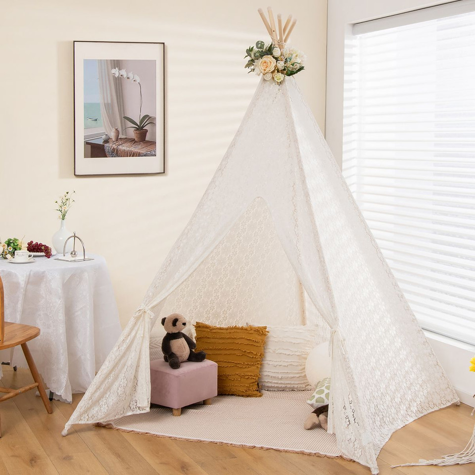 Kids' Lace Conical Tent with Colorful String Lights product image